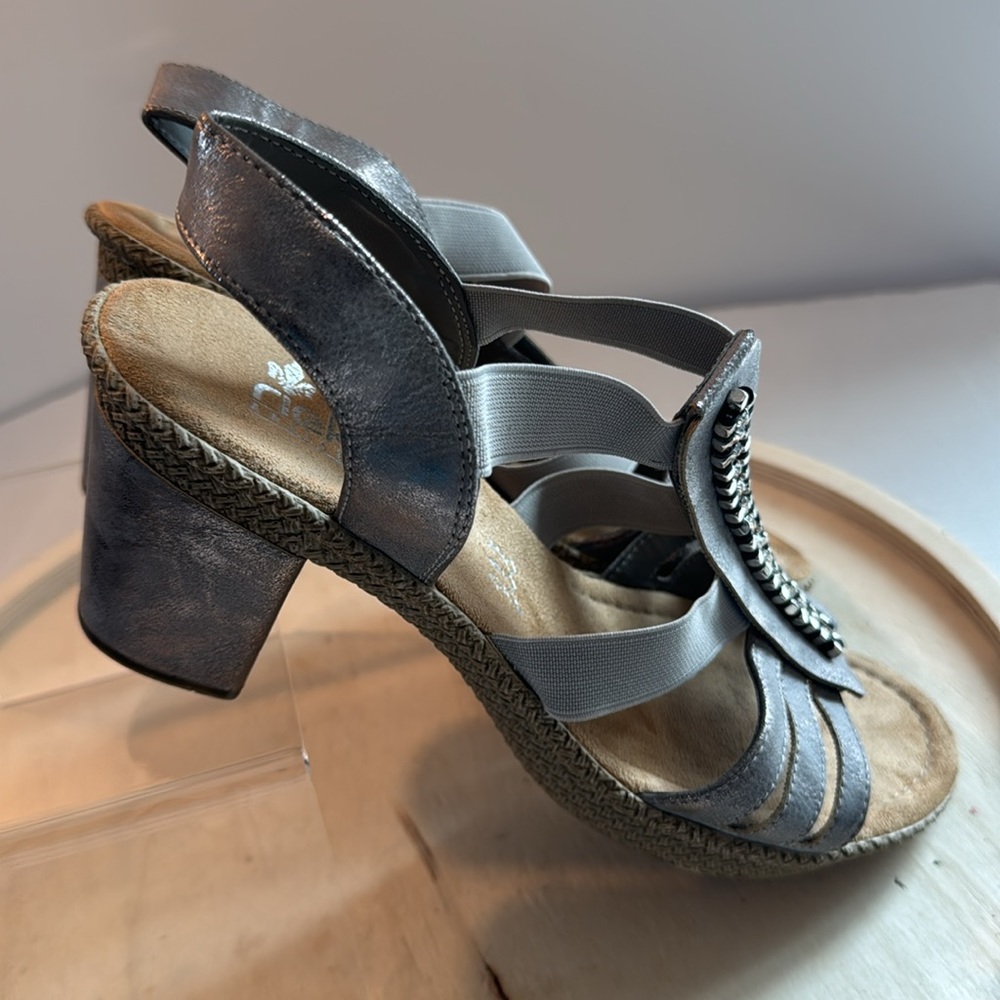 Rieker Metallic Silver Leather Sandals - Picture 5 of 8